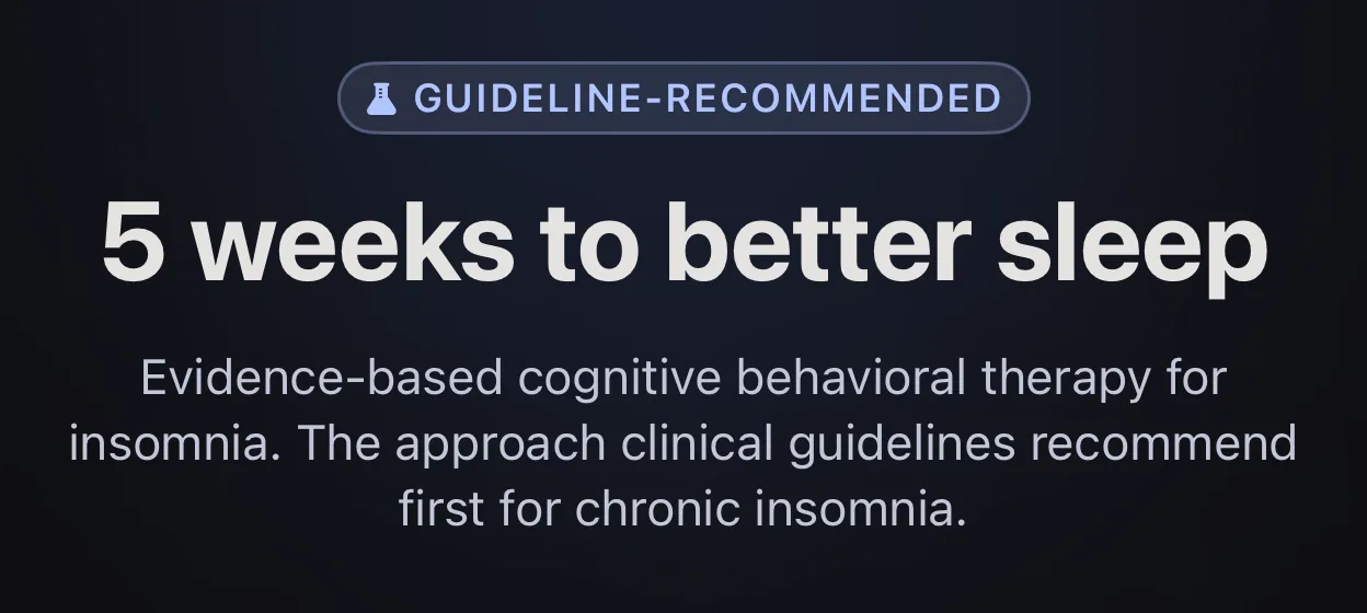 SleepWell’s program header: guideline-recommended, 5 weeks to better sleep, evidence-based cognitive behavioral therapy for insomnia.